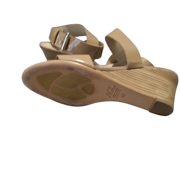 AGL Women's Eu 42/US 10 Tan Patent Leather Criss Cross Ankle Strap Wedge Sandals - Picture 6 of 6